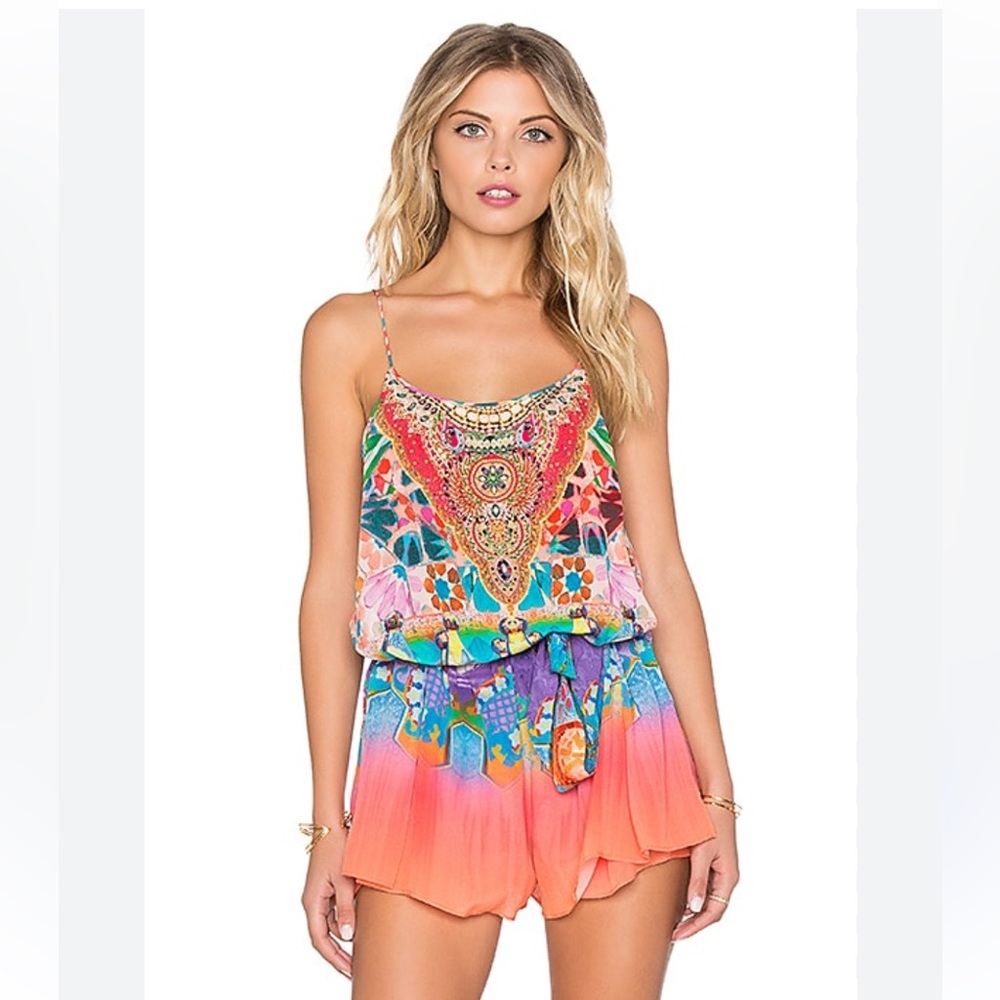 NWOT Camilla Shoestring Strap Romper in Casa Mila Multicolor, Size 1 (S, US 6)